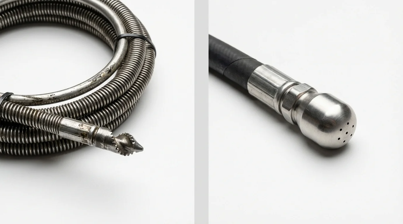 Drain snake cable and hydro jetting nozzle used for drain cleaning in Harriman, TN