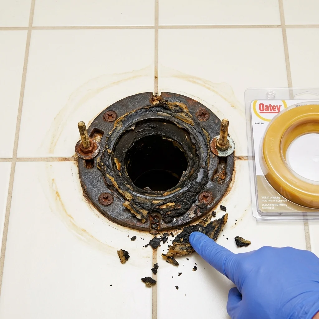 Failed wax ring showing water seepage at the base of a toilet in a Harriman, TN home